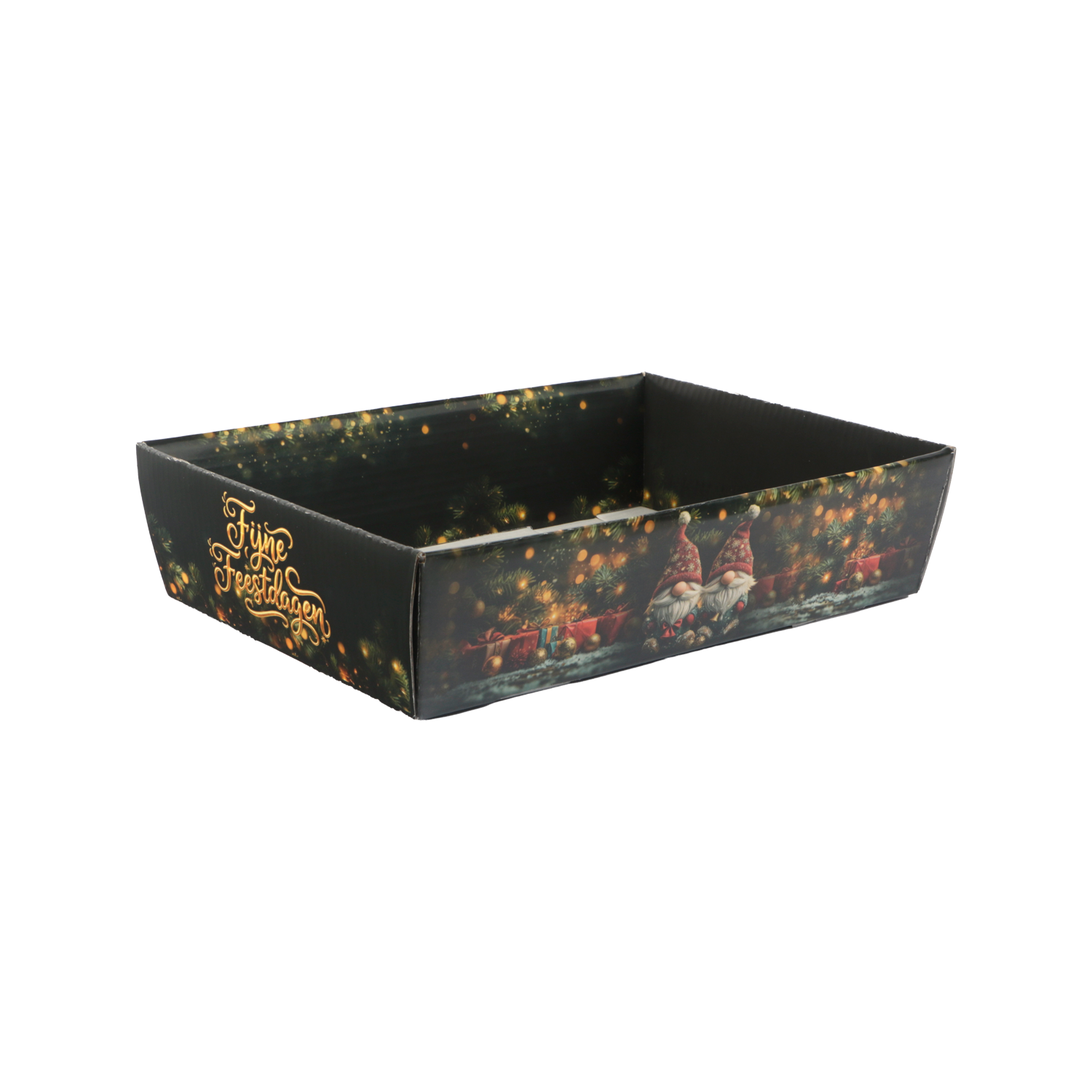 Afbeelding van Ds à 25 kartonnen bak Fijne Feestdagen 32,5x23x5,8 cm Gnoom