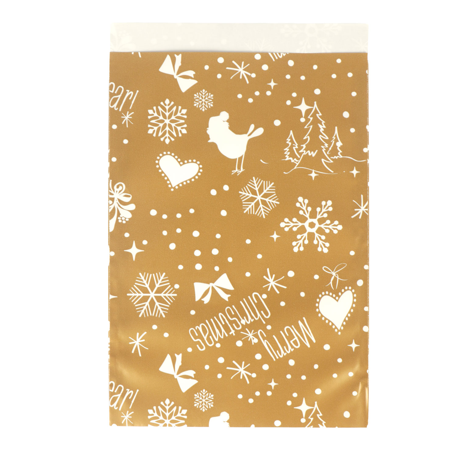 Afbeelding van Pak à 100 Kerst kadozak 21x30 cm Sneeuwvlok goud/wit