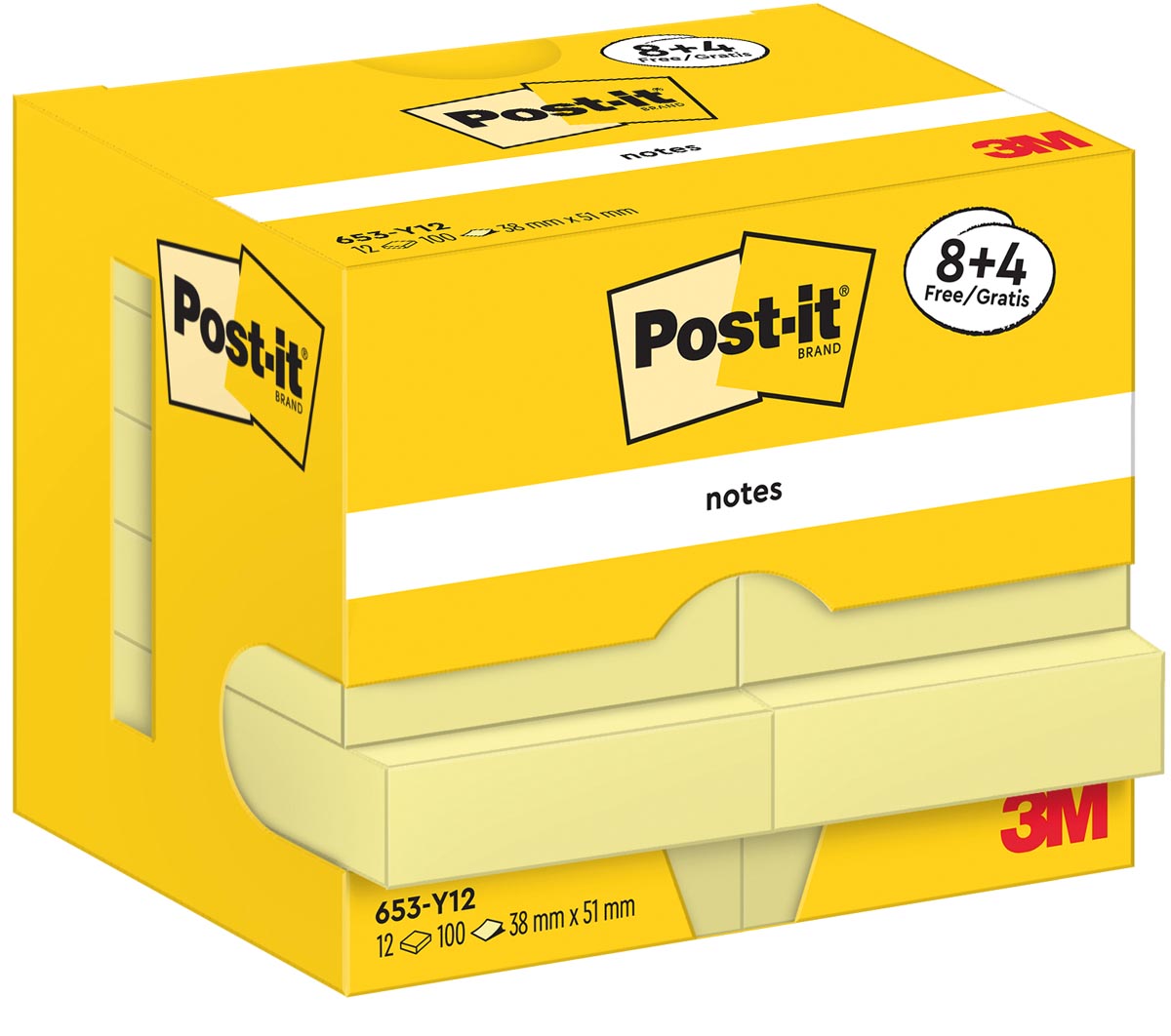 Picture of Pak à 12 Post it memo bloc 3,8x5,1 cm geel