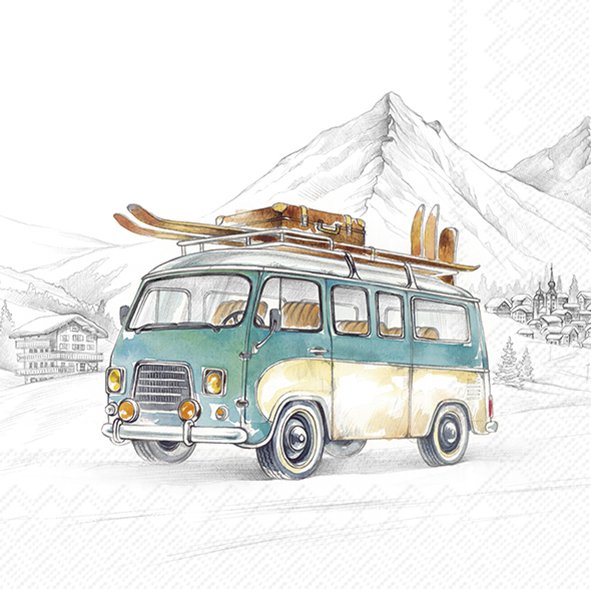 Afbeelding van Pak à 20 servetten 33x33 cm 3 laags Ski avonturen