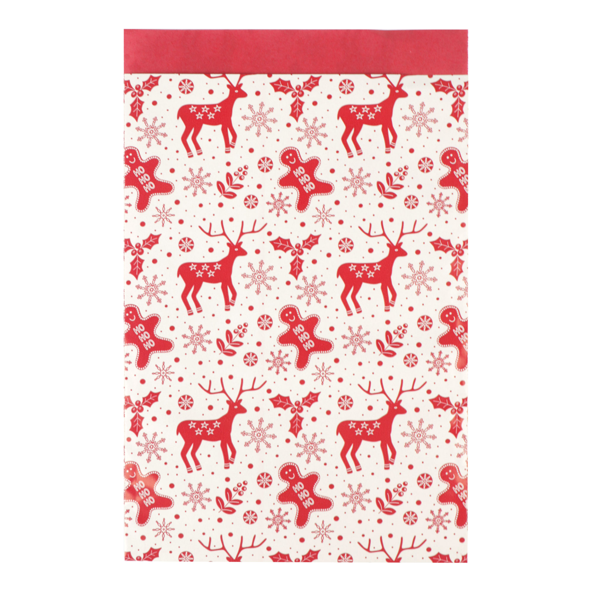 Afbeelding van Pak à 200 Kerst kadozak 17x25 cm Rendier rood/wit