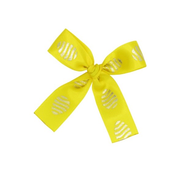 Picture of Zak à 250 strik 7 cm met sluitclip, geel met gouden paasei