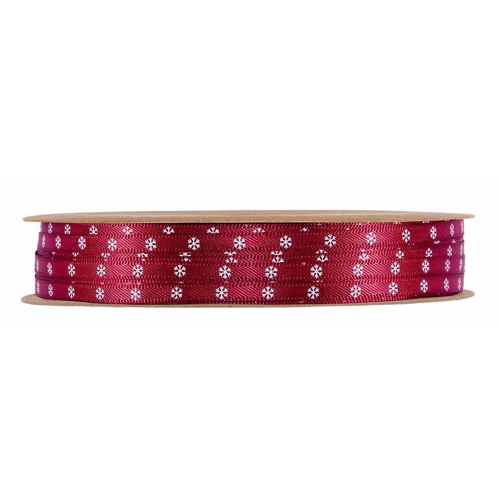 Afbeelding van Rol satijnlint 4 mm 25 mtr sneeuwvlokken rood