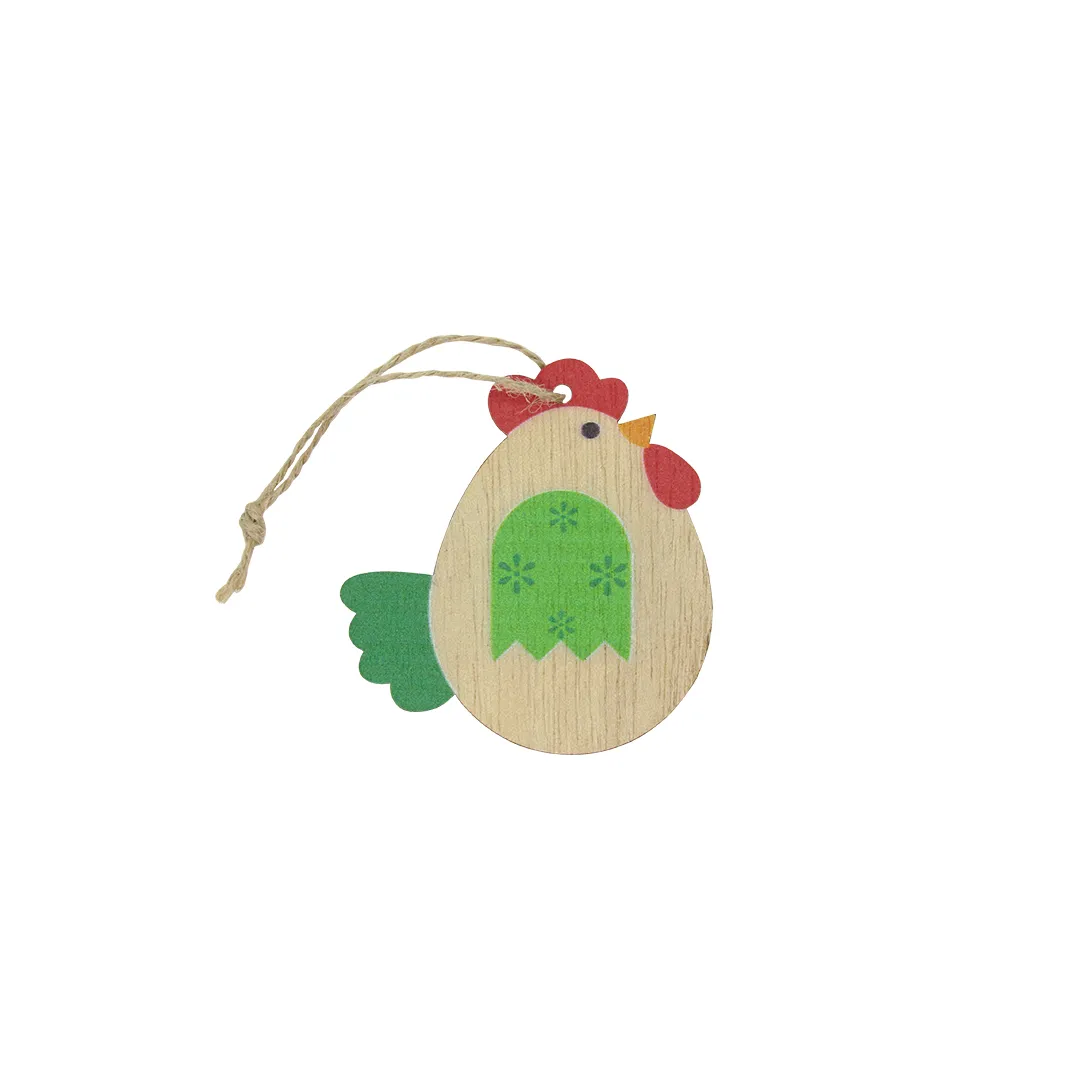 Picture of Pak à 24 houten hanger 7x6,5 cm Chicken groen
