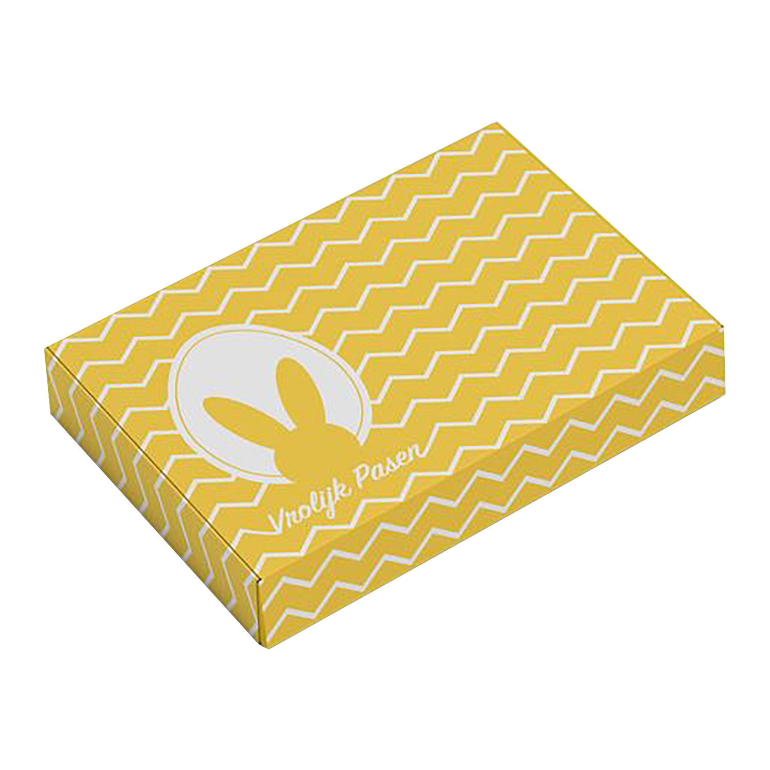 Afbeelding van Pak à 50 brievenbus doos A5 Vrolijk Pasen 22x15,5x2,8 cm geel/wit
