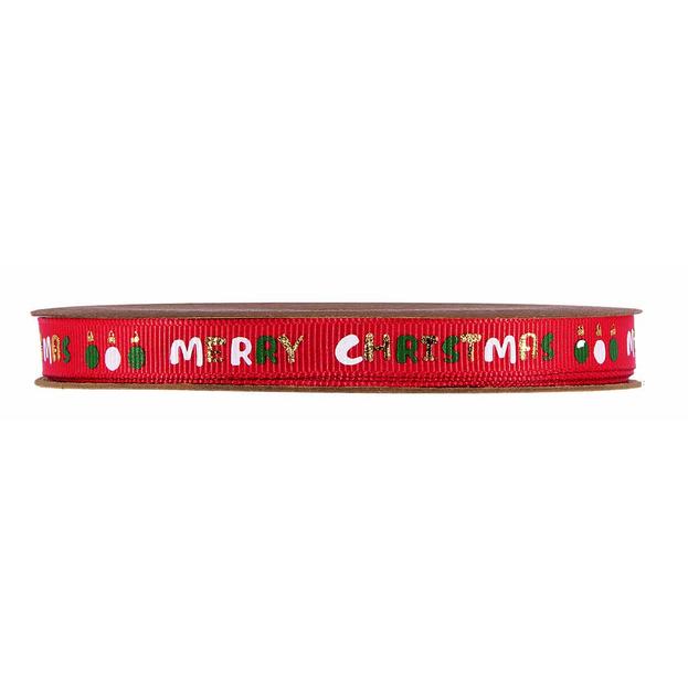 Afbeelding van Rol gros grain riblint 10 mm 20 mtr Merry Christmas multi color