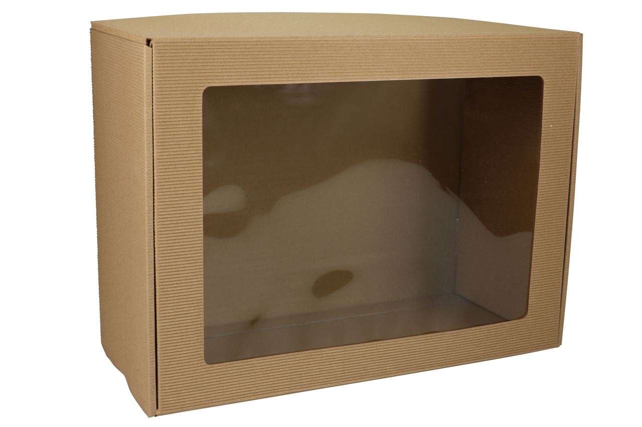 Picture of Shrink Pack of 10 window boxes 39x29.5x18 cm open corrugated kraft paper
