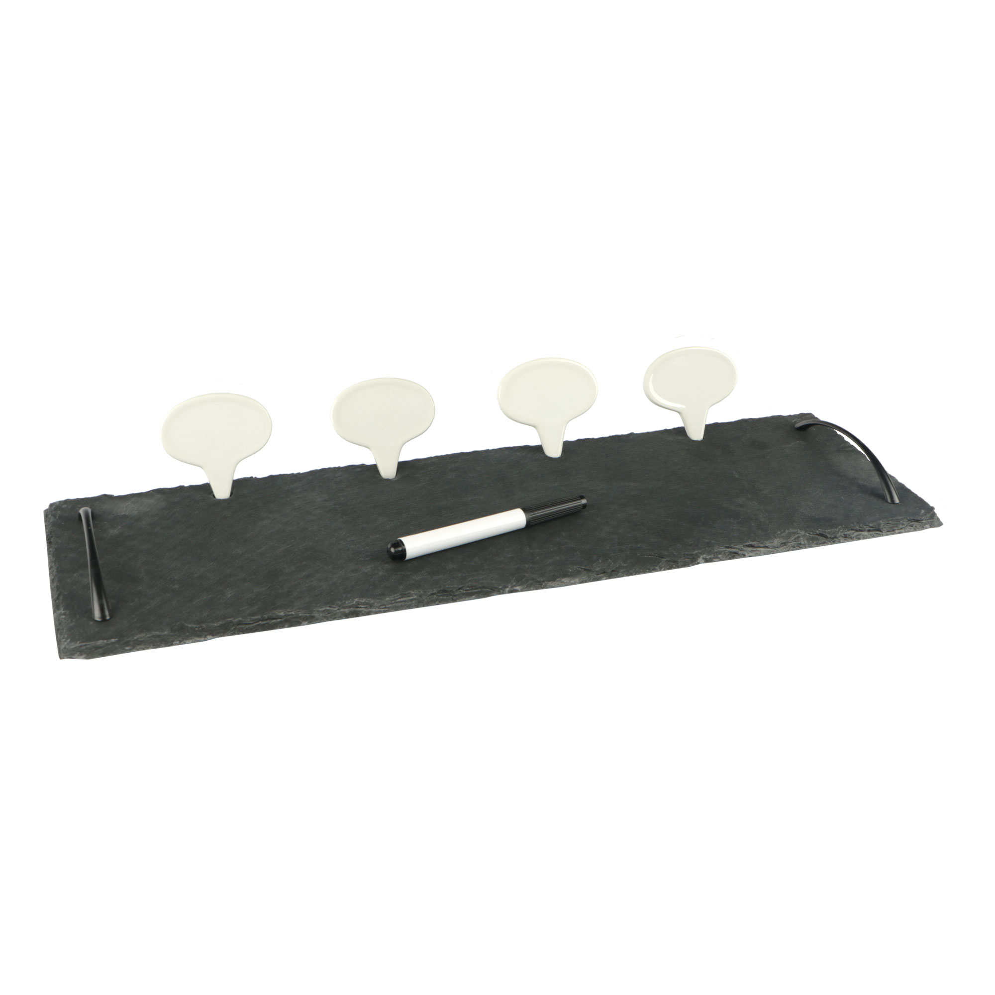 Picture of Leisteen plaat 50x15x4 cm met grepen en porseleinen kaartjes (uc)