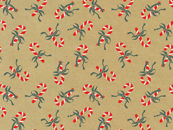 Afbeelding van Rol Kerstpapier 50 cm 100 mtr candy cane bruin kraft