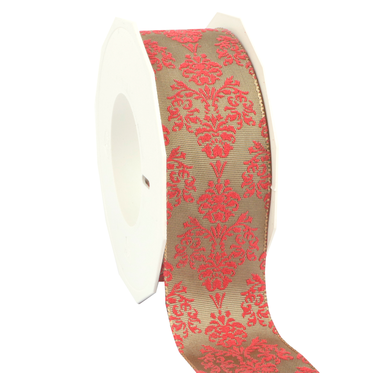 Picture of Rol textiellint bedraad 40 mm 20 mtr ornament taupe/rood