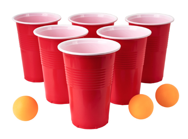 Afbeelding van Bier pong spel 9 delig, 6 bekers en 3 ballen