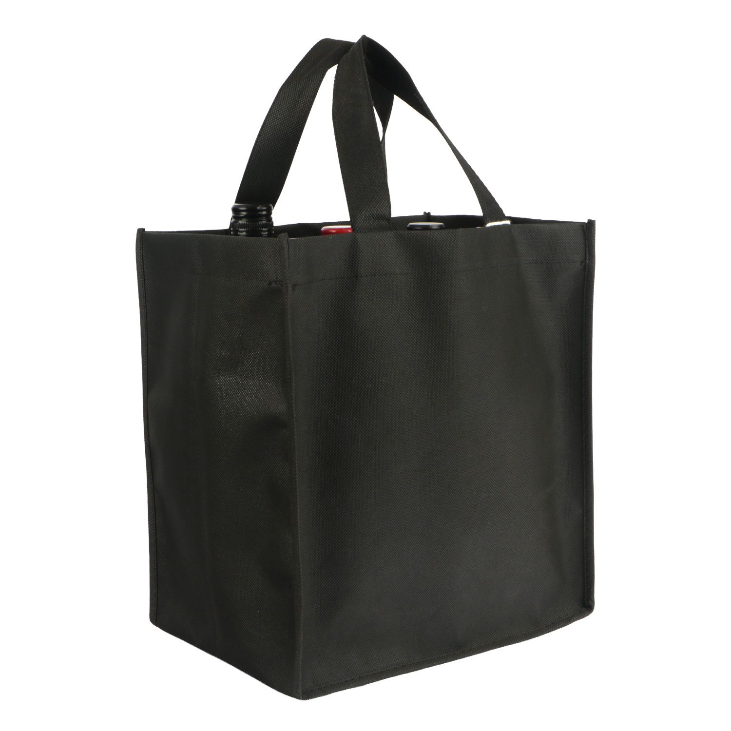 Afbeelding van Zwarte non woven tas 27+18x30 cm voor 6 flessen