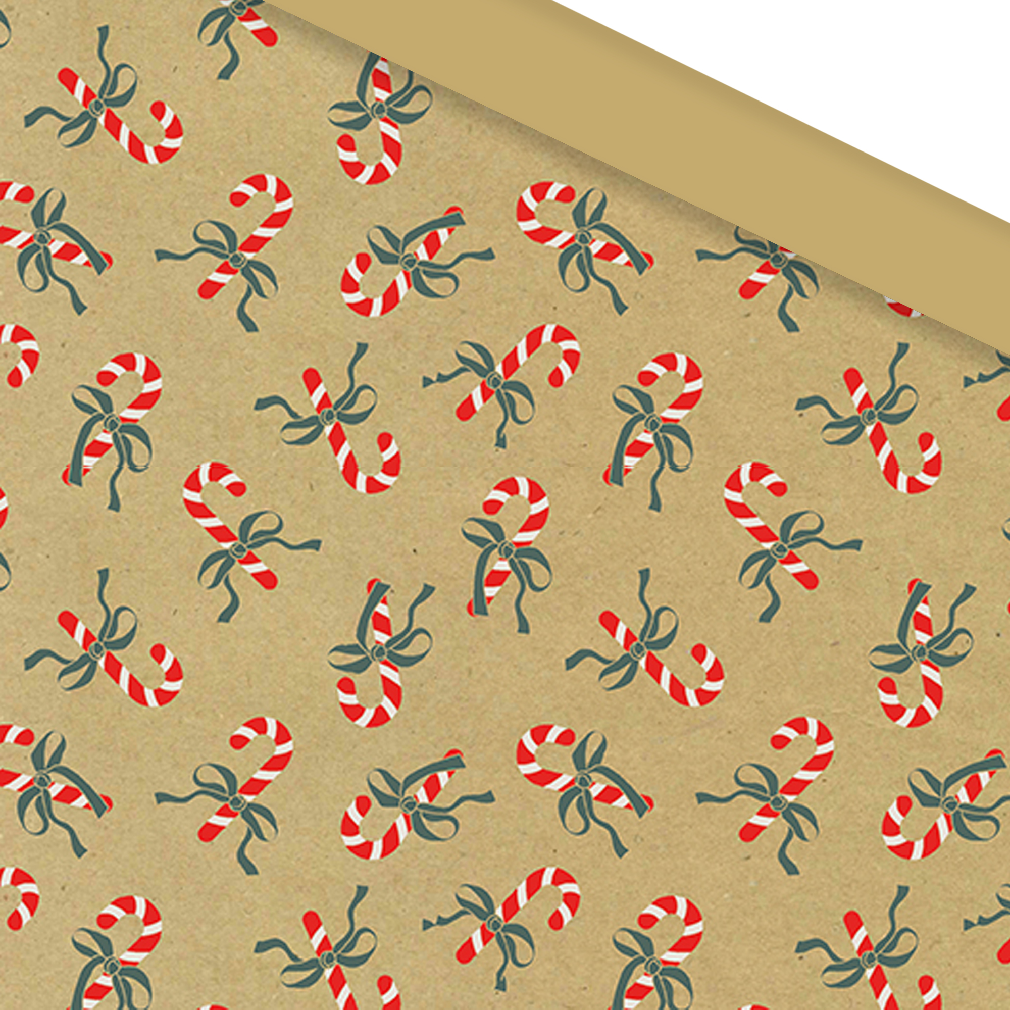 Afbeelding van Rol Kerstpapier 50 cm 100 mtr candy cane bruin kraft