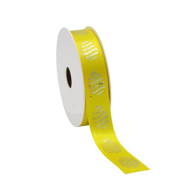 Picture of Rol satijnlint 23 mm 25 mtr geel met gouden paasei