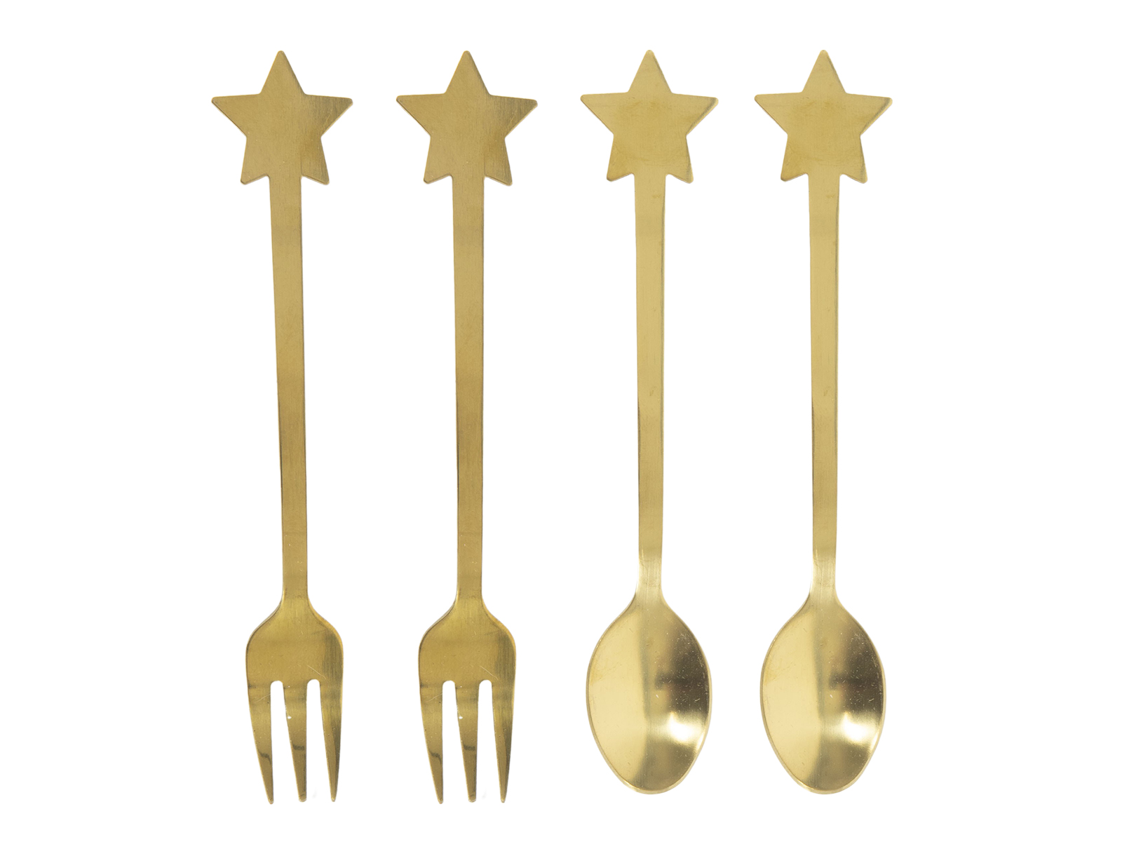 Afbeelding van Set à 4 vorkje/theelepel ster goud