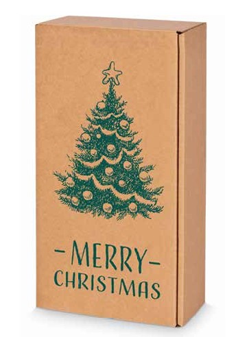 Afbeelding van Ds à 25 geschenkdoos 2 fles 36x18,5x9,5 cm kraft Merry Christmas