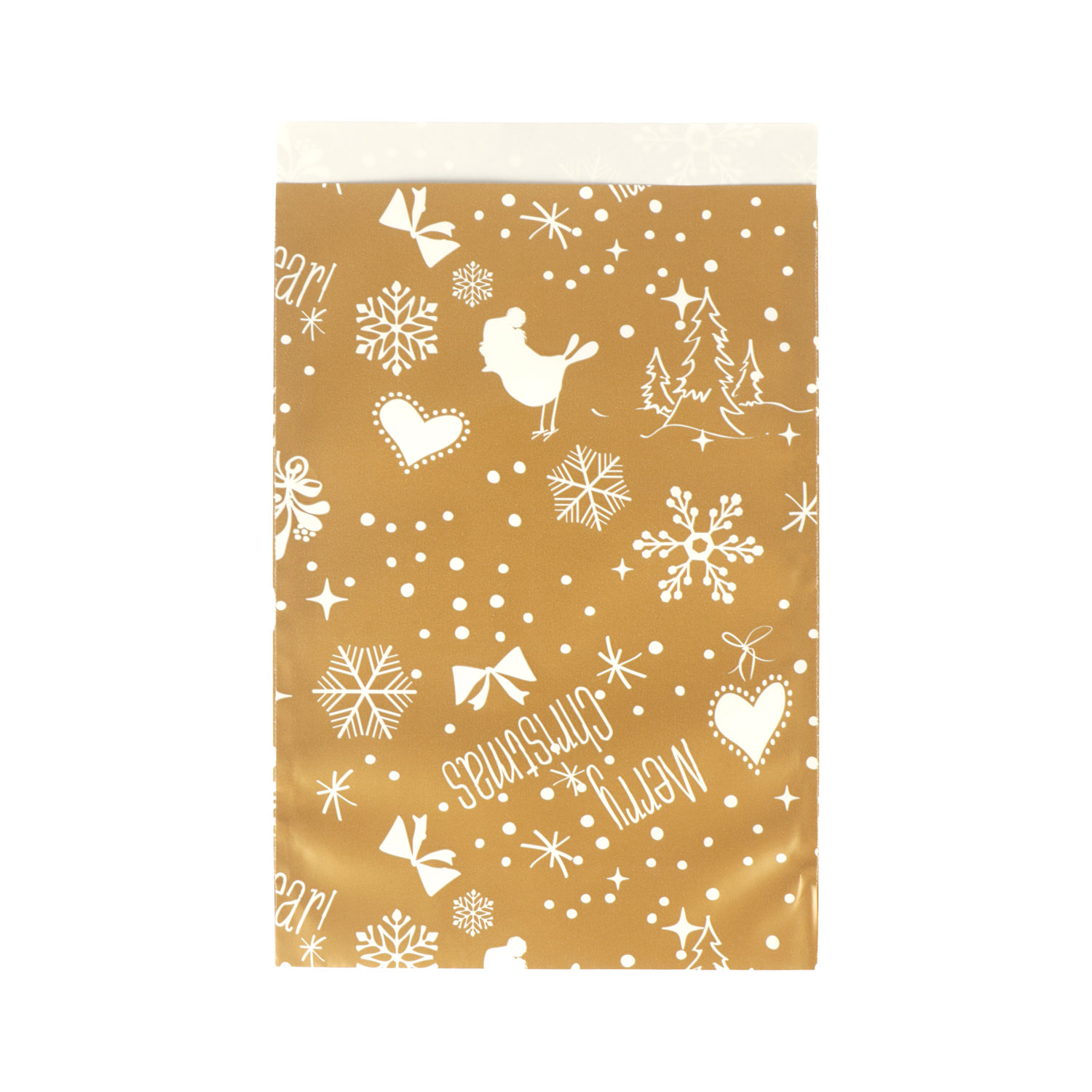 Afbeelding van Pak à 200 Kerst kadozak 17x25 cm Sneeuwvlok goud/wit (ucl)