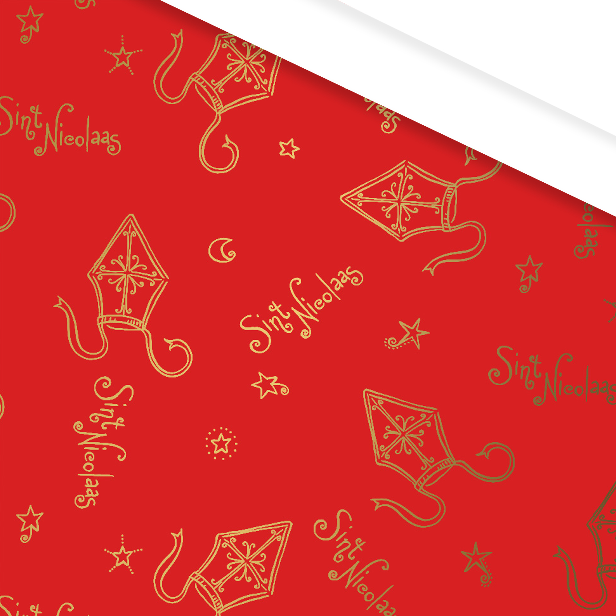 Afbeelding van Rol Sintpapier 50 cm 100 mtr Mijter goud op rood