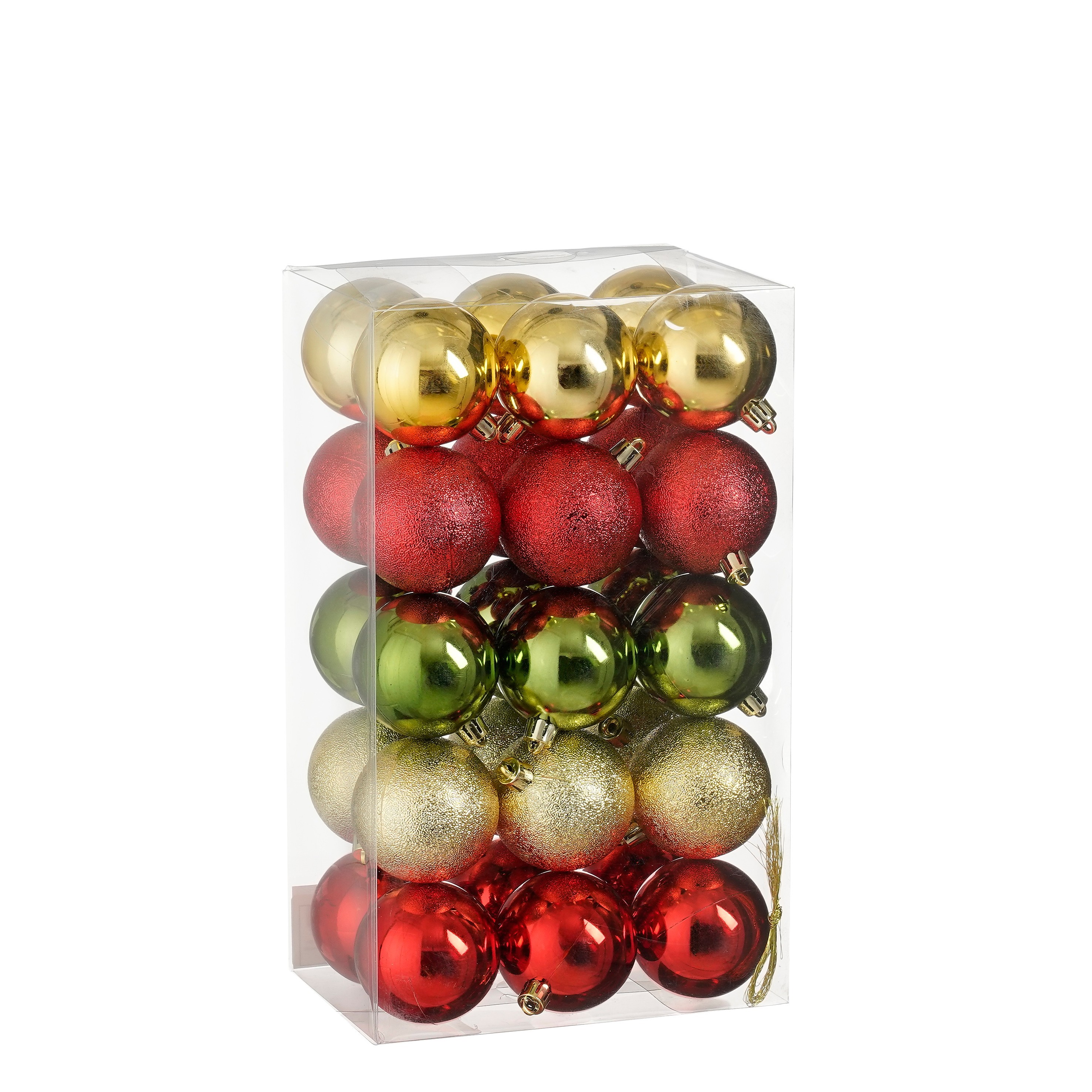 Afbeelding van Koffer à 30 kerstbal Ø6 cm onbreekbaar goud/rood/groen