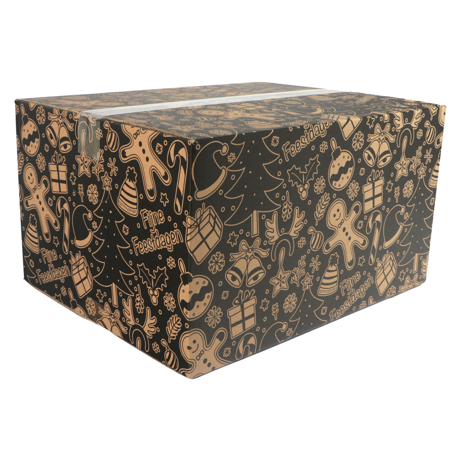 Afbeelding van Kerstdoos G270 Kerstornamenten 49x39x27 cm kraft zwart met handgrepen