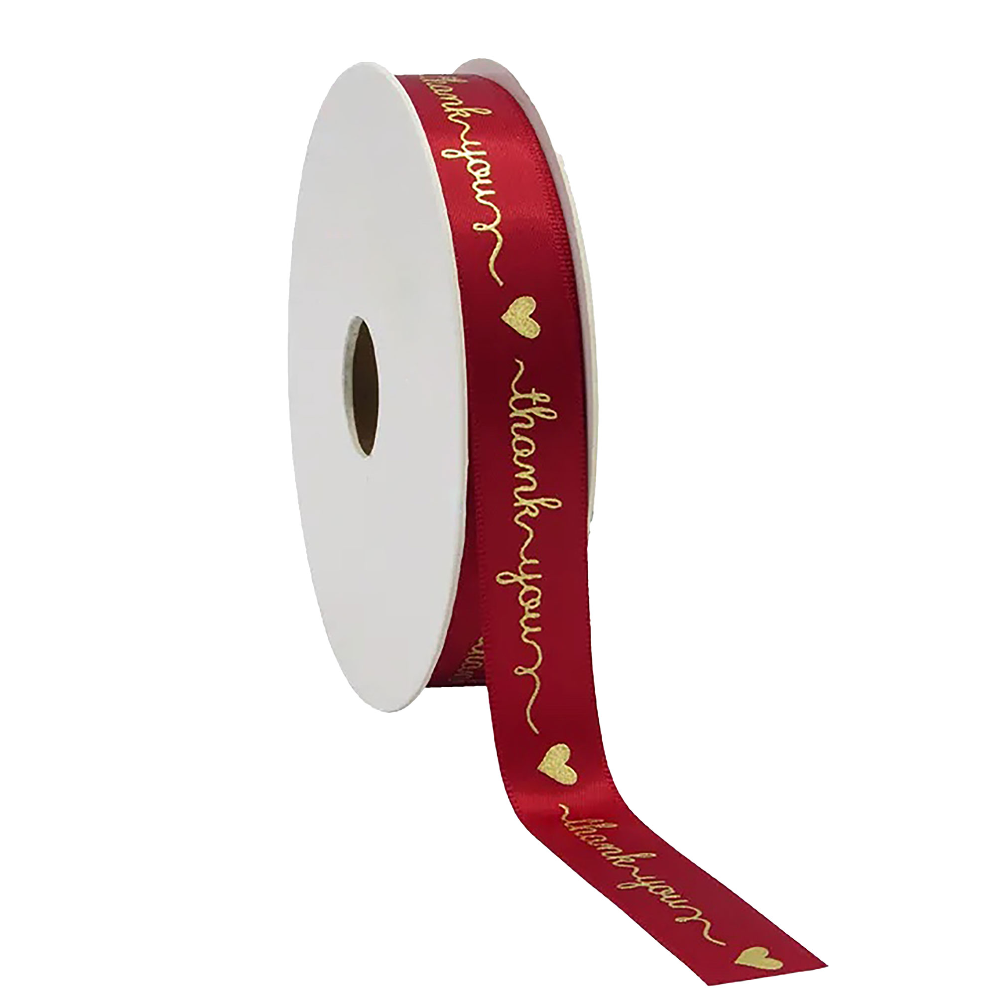 Afbeelding van Rol satijnlint 15 mm 25 mtr rood Thank you