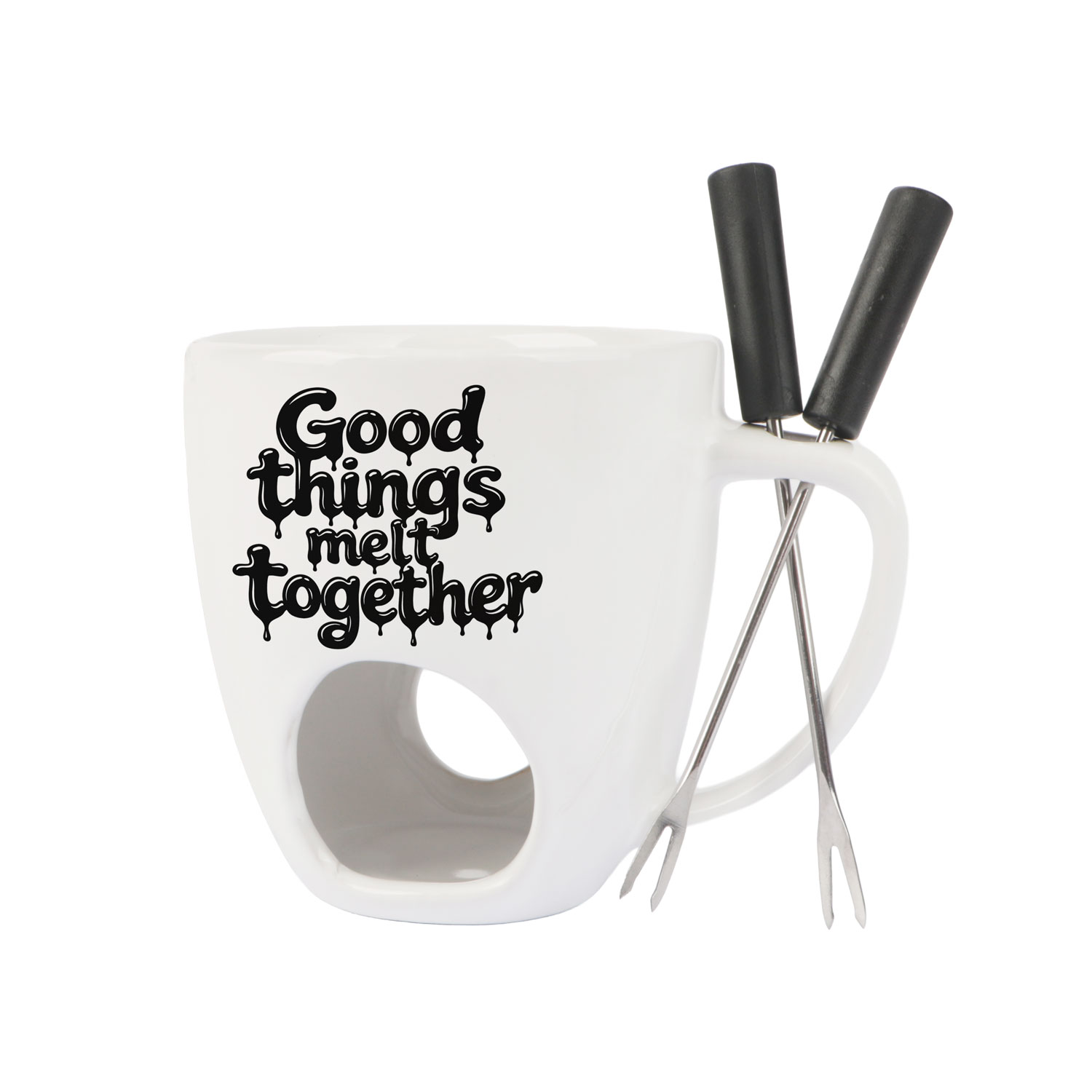 Picture of Fondueset + 2 forks white mug style Good Things