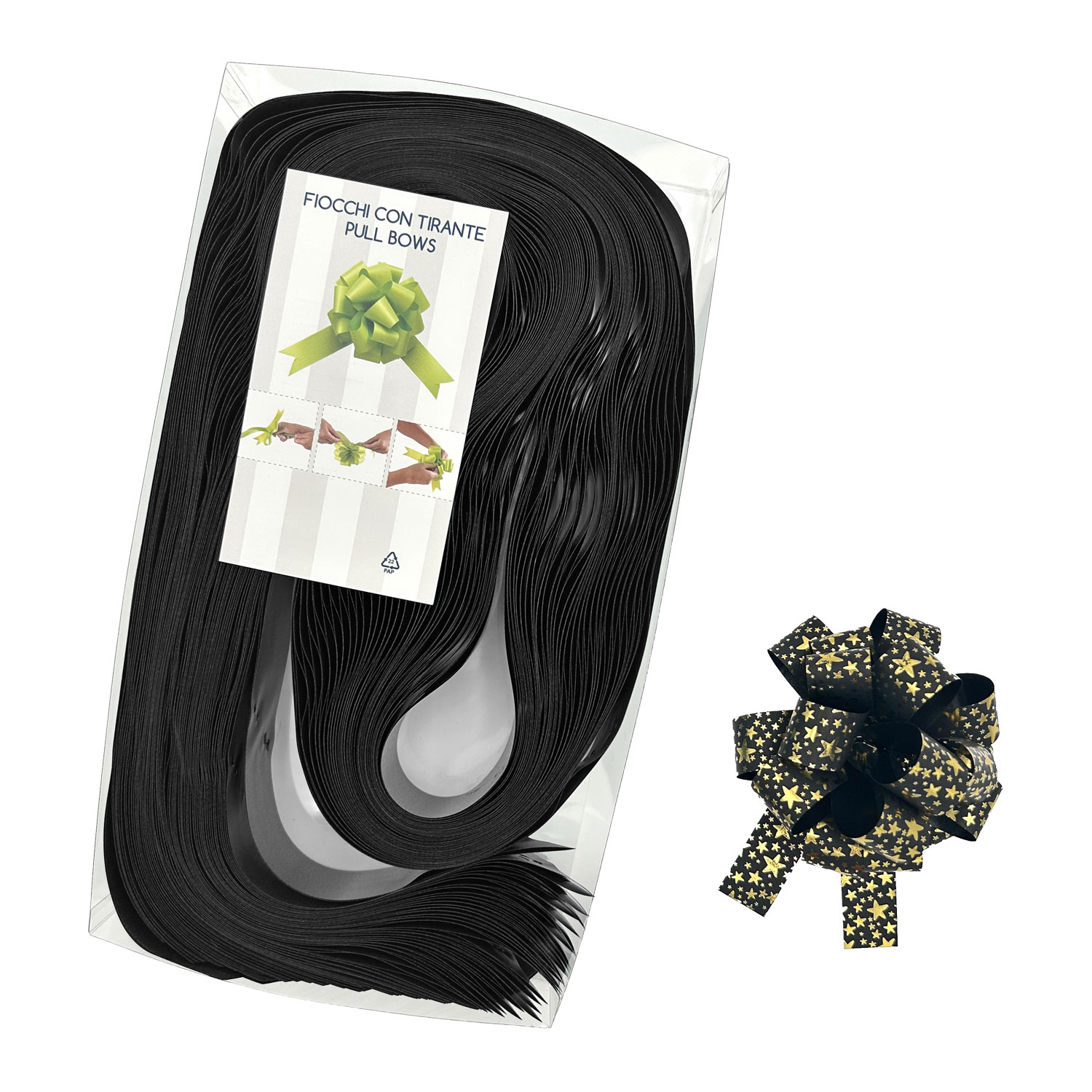 Afbeelding van Pak à 30 trekstrik Ø95 mm 20 mm shiny stars zwart/goud
