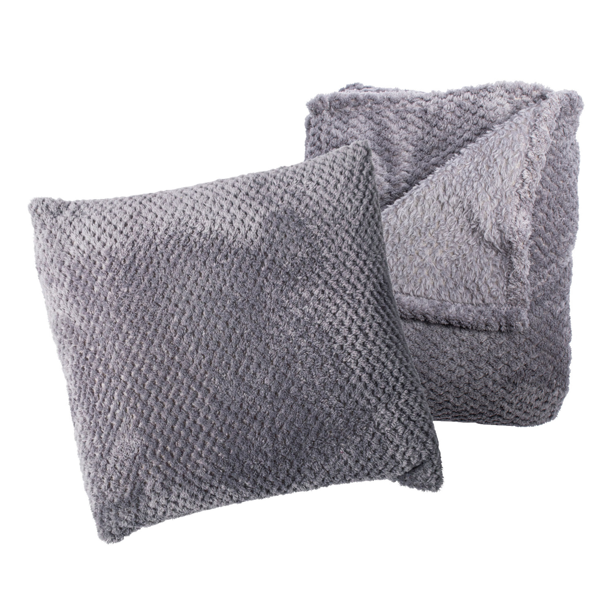 Afbeelding van Plaid 200x150cm met kussenhoes 43x43 cm grijs