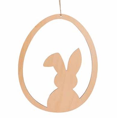 Picture of Houten ovale hanger 24x30 cm Paashaas in ei