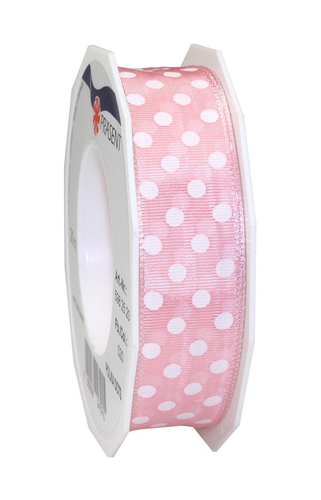 Picture of Rol textiellint bedraad 25 mm 20 mtr roze met stippen