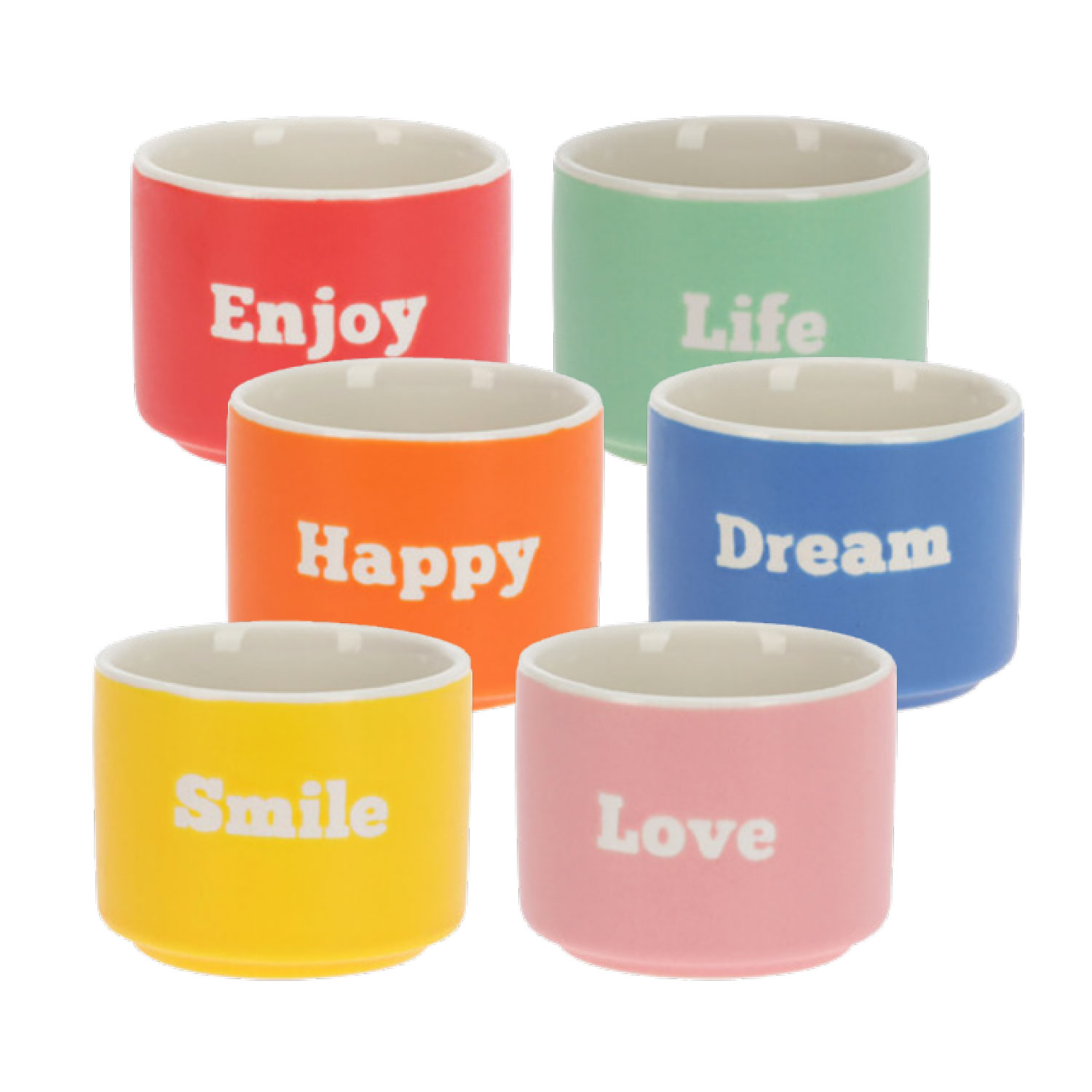 Picture of Set à 6 bekers porselein 60 ml assorti kleur en tekst