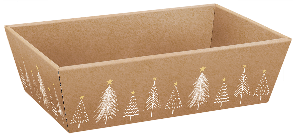 Picture of Ds à 25 kartonnen bak 33,6x19,6x11 cm kraft met kerstbomen