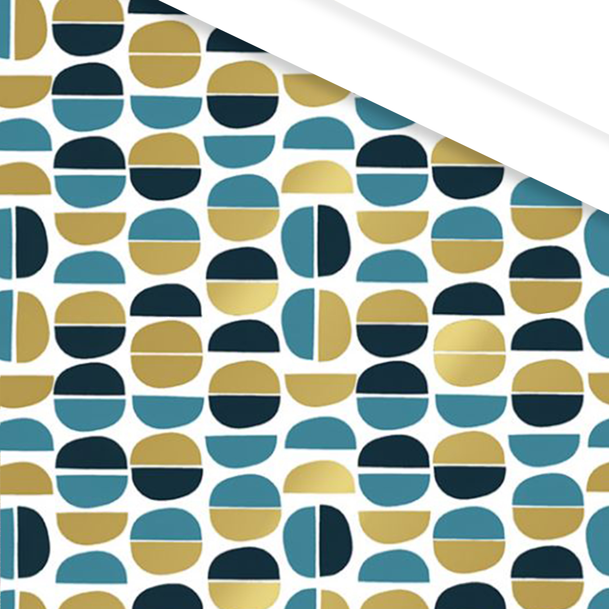 Afbeelding van Rol kadopapier 50 cm 100 mtr met halve cellen blauw/goud