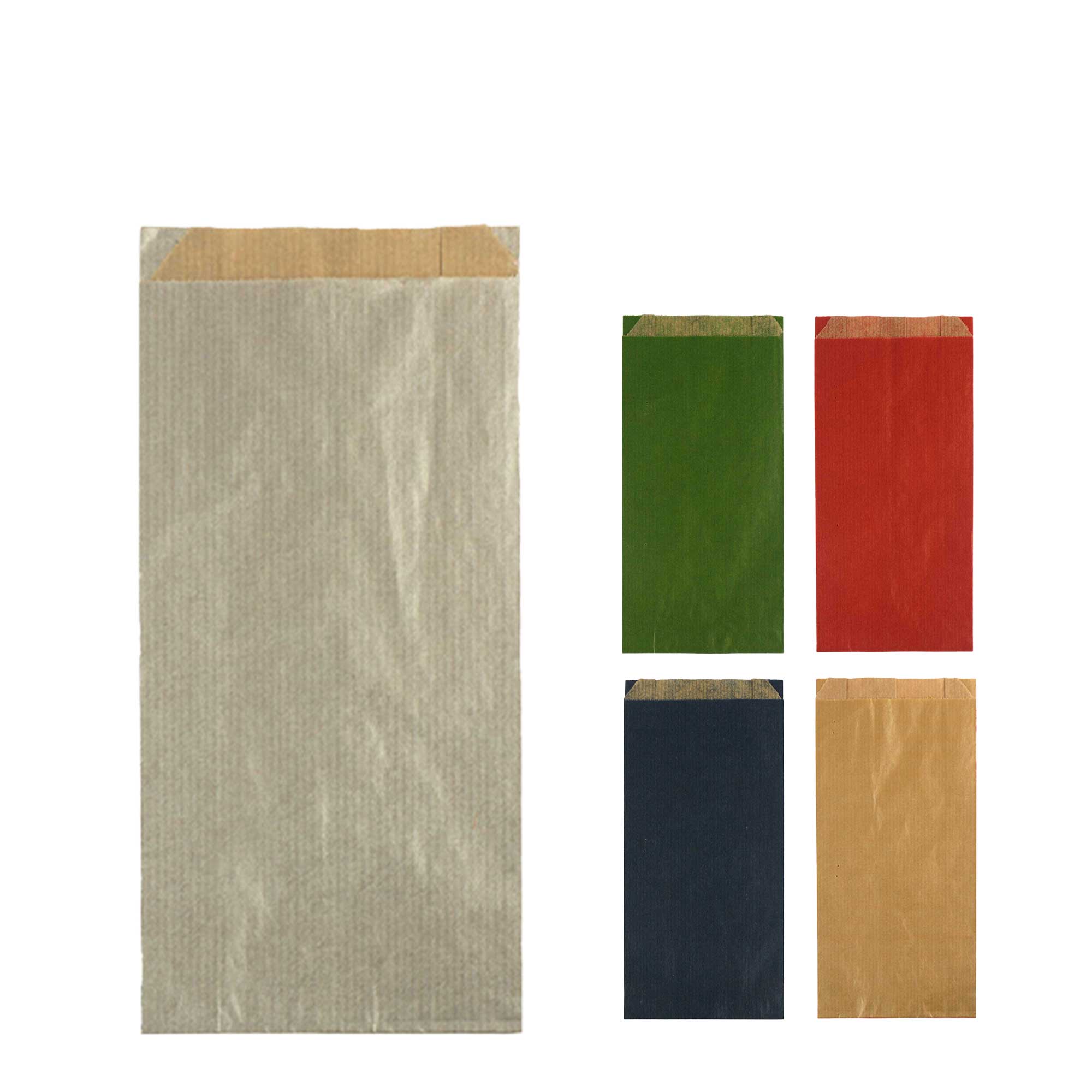 Afbeelding van Pak à 100  kadozak 10x18+3 cm bruin kraft assorti kleuren