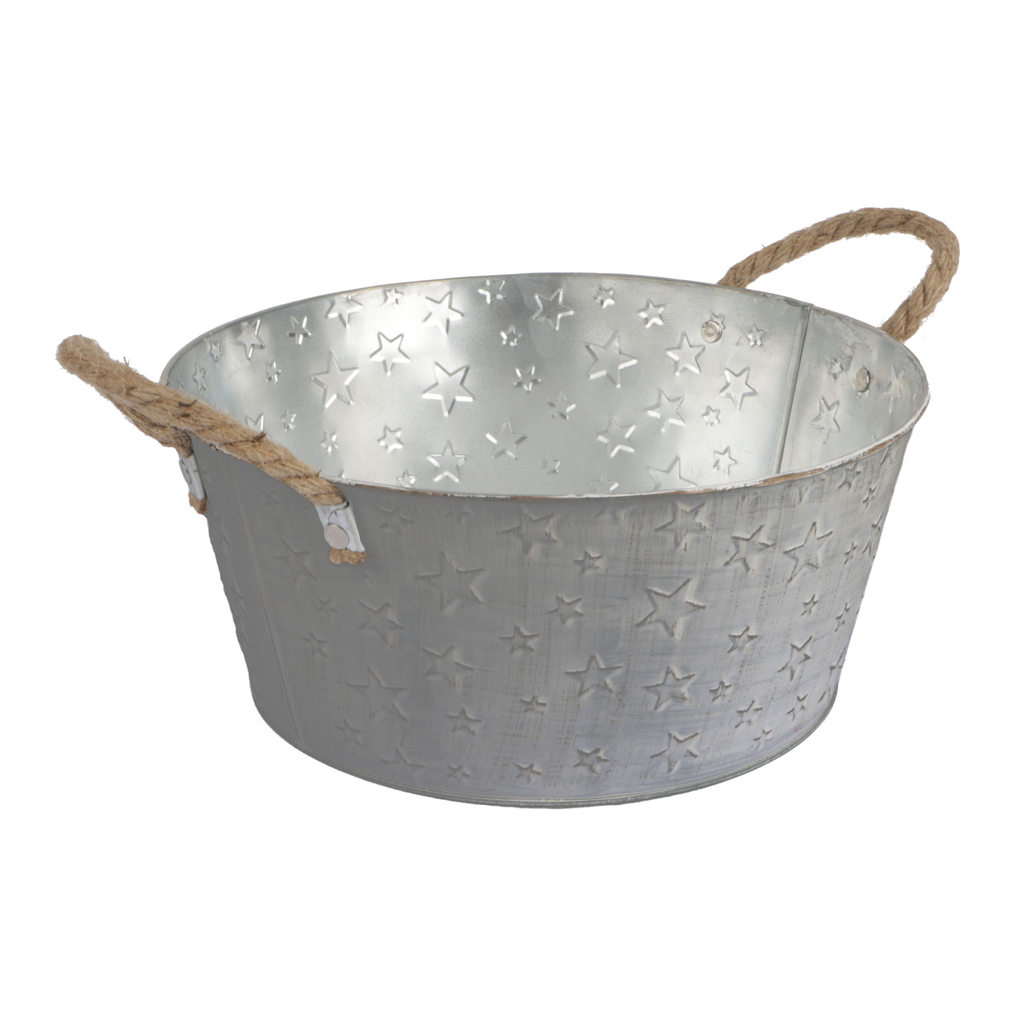 Afbeelding van Zinken bak 27x12 cm met touwgrepen Sterren