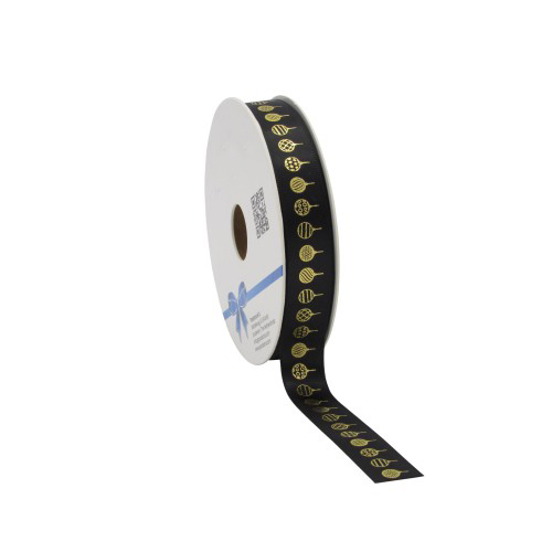 Afbeelding van Rol kerstlint satijn 15 mm 25 mtr zwart kerstballen