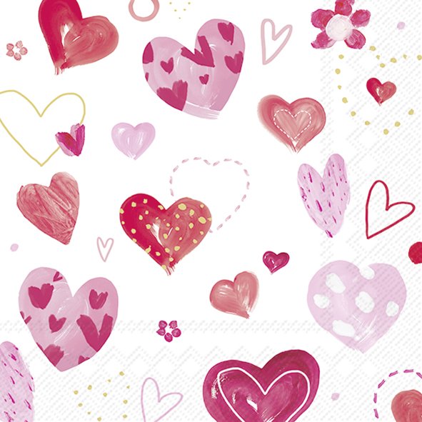 Afbeelding van Pak à 20 servetten 33x33 cm Vrolijke Harten 