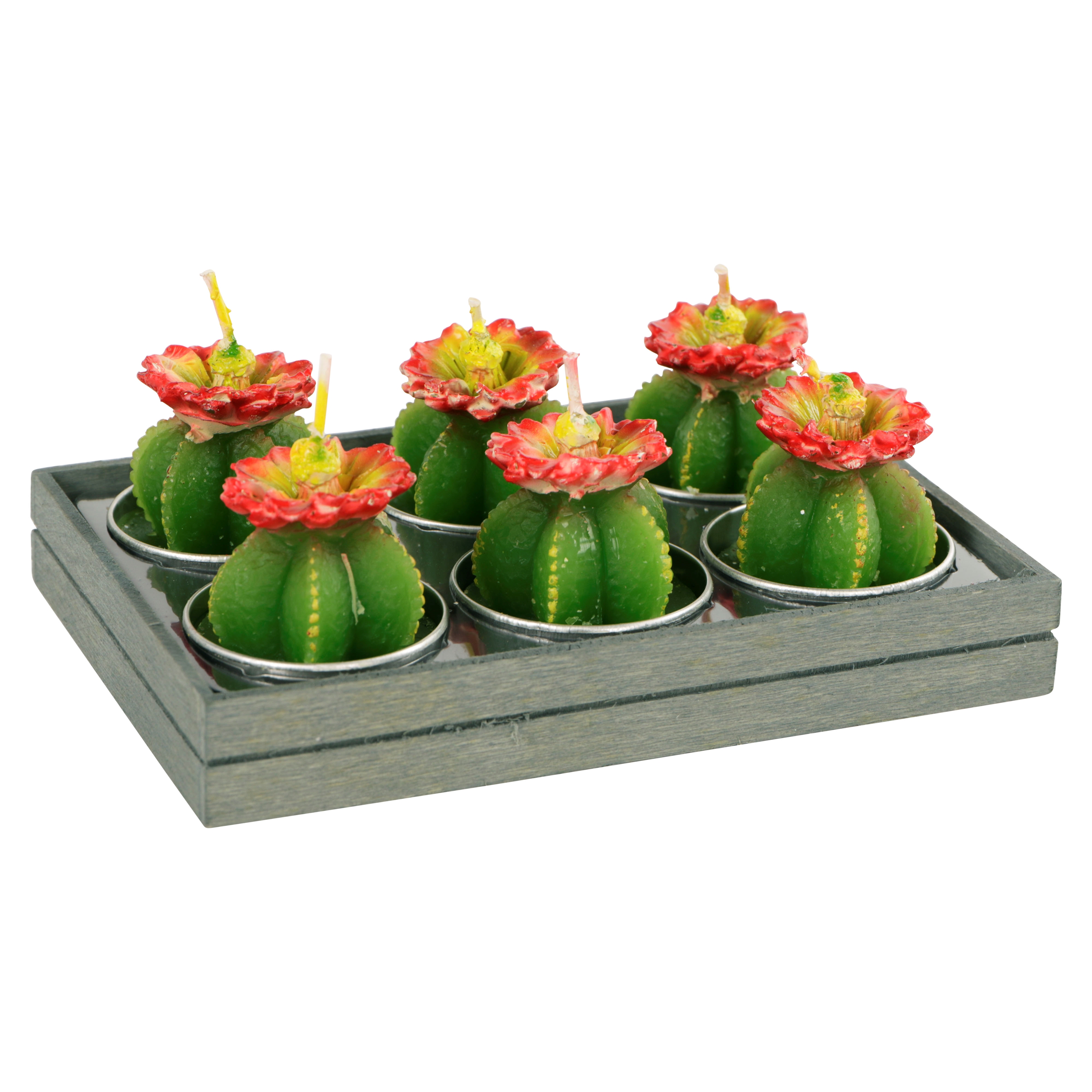 Picture of Set à 6 cactuskaarsjes met bloem