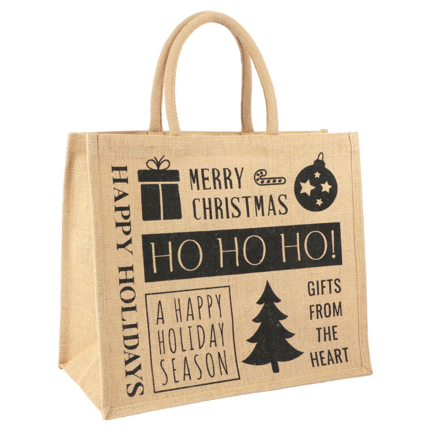 Afbeelding van Eco jute trendy tas 40+22x35 cm Happy Holidays