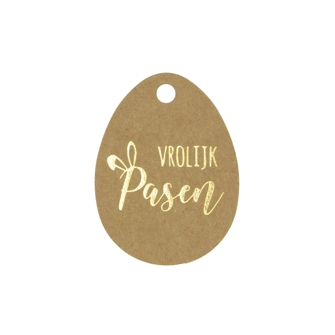 Picture of Zak à 50 hangkaartje 3,8x5 cm kraft  goud Vrolijk Pasen 
