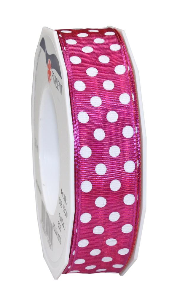 Picture of Rol textiellint bedraad 25 mm 20 mtr magenta met stippen