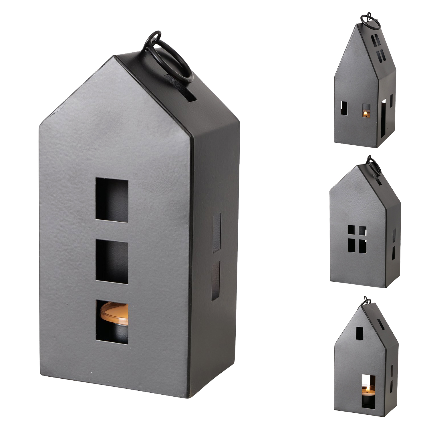 Picture of Metalen lantaarn zwart huisvorm 8x6x17 cm assorti