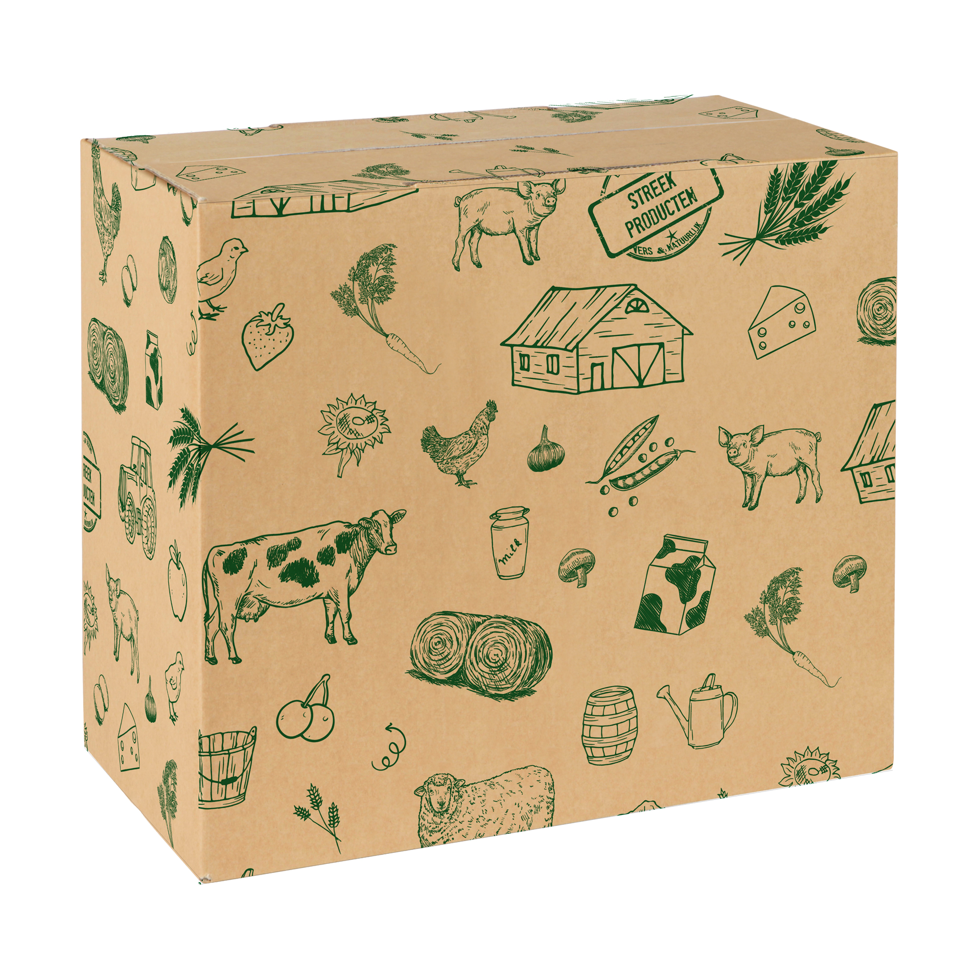 Picture of Pakketdoos 40x22x35 cm Streekproducten groen (uc)