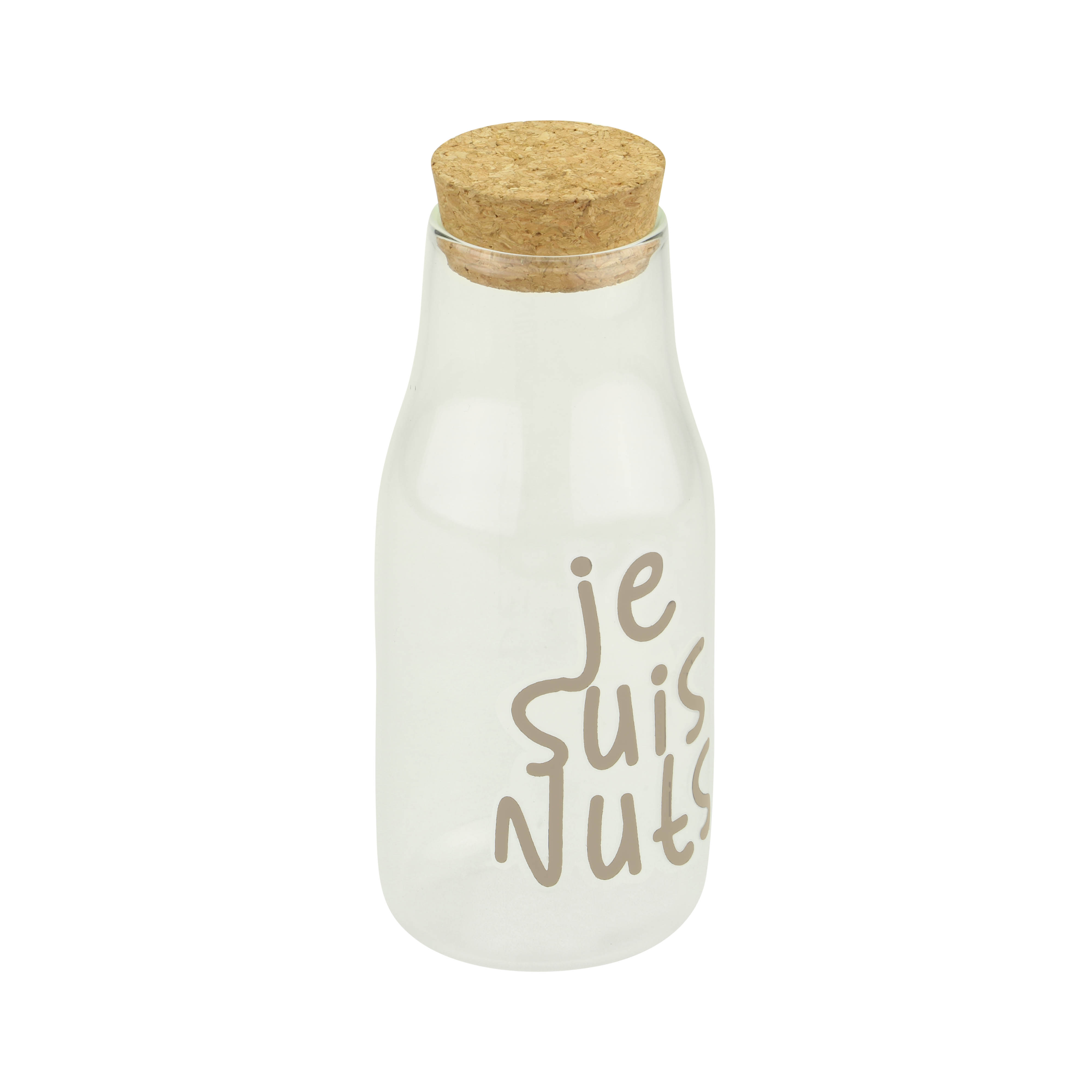 Afbeelding van Glazen fles 350 ml met kurk Je suis nuts