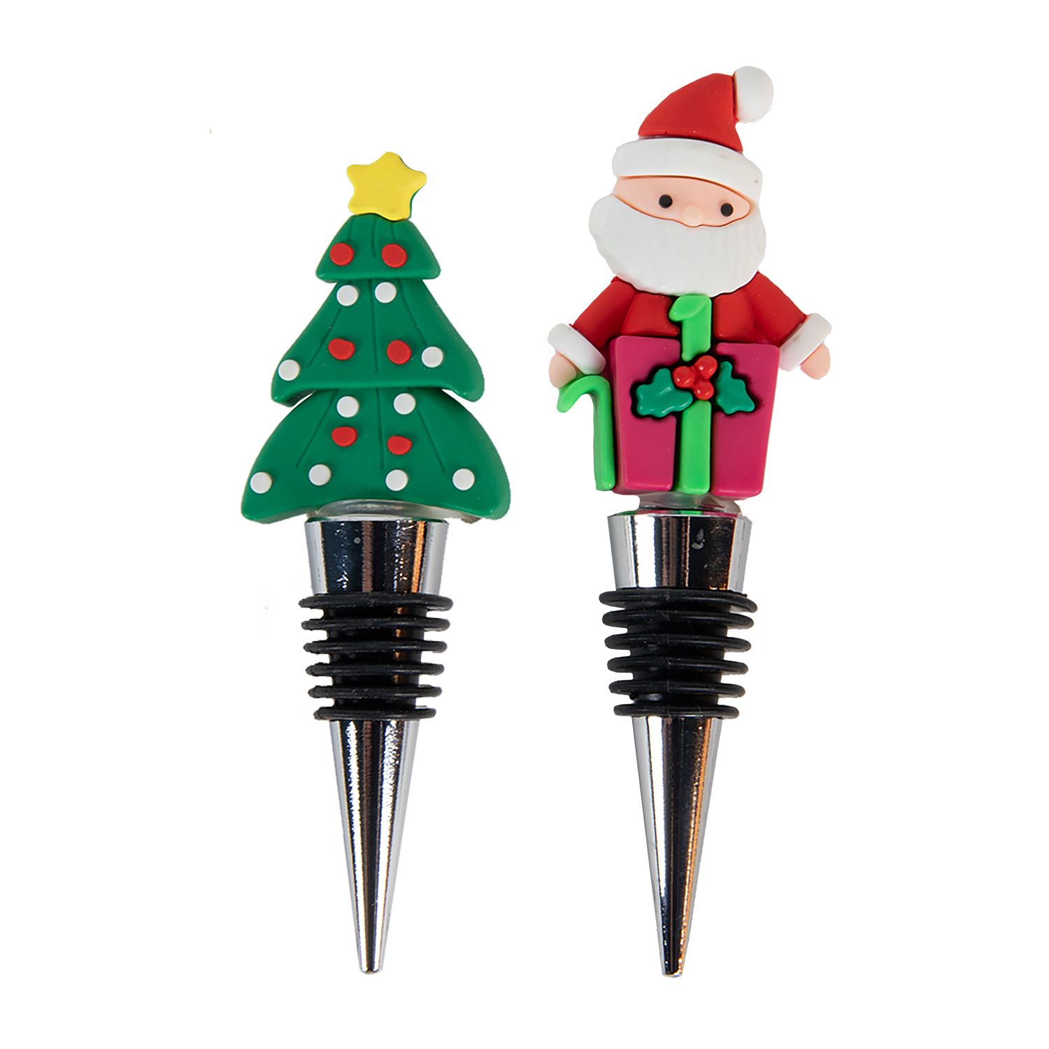 Afbeelding van Stopper voor wijnfles kerst rvs/rubber assorti