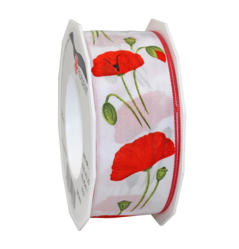 Afbeelding van Rol textiellint bedraad 40 mm 20 mtr Papaver (uc)