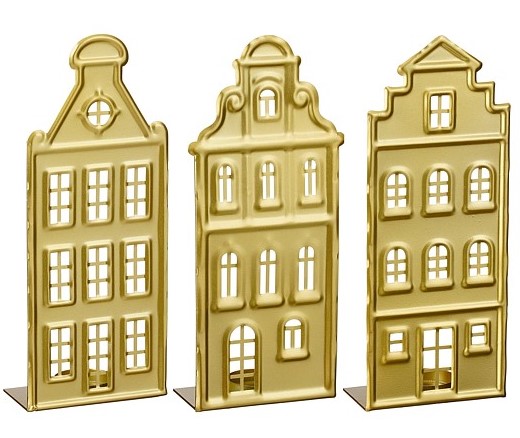 Afbeelding van Waxinelichthouder grachtenpand goud