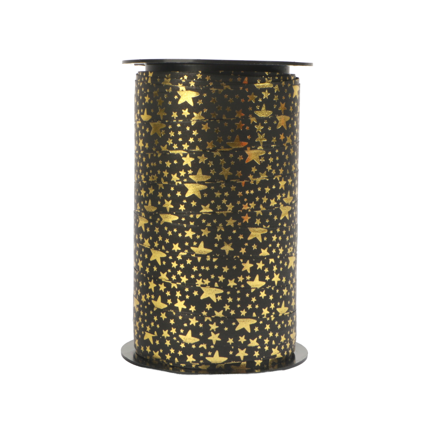 Afbeelding van Rol Kerstlint 10 mm 50 mtr Sterrenregen goud/zwart
