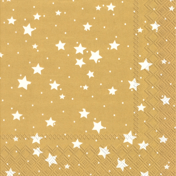 Picture of Pak à 20 servetten 33x33 cm 3 laags goud / ster wit (uc)