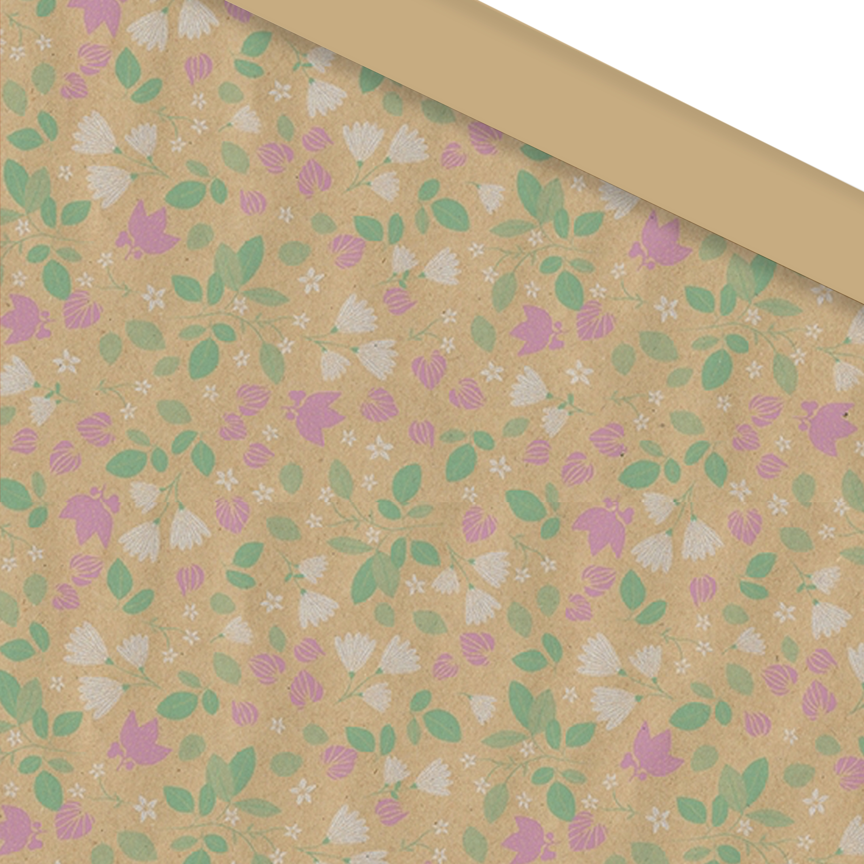 Afbeelding van Rol kadopapier 30 cm 100 mtr kraft met bloemen (ucl)